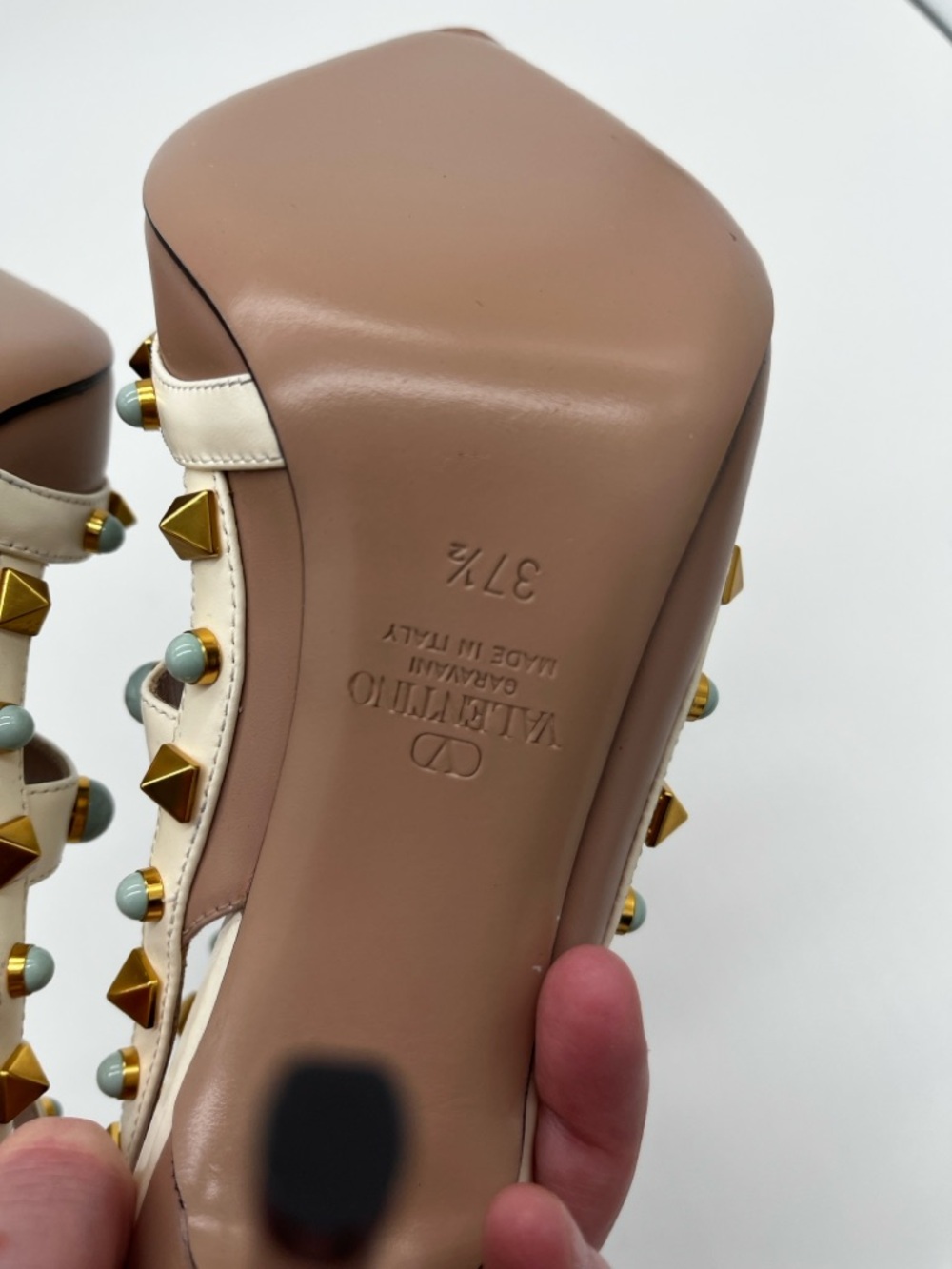 Valentino Garavani Rockstud Embellished Pumps Nude White Turquise - 37.5 US 7.5 - Picture 11 of 14